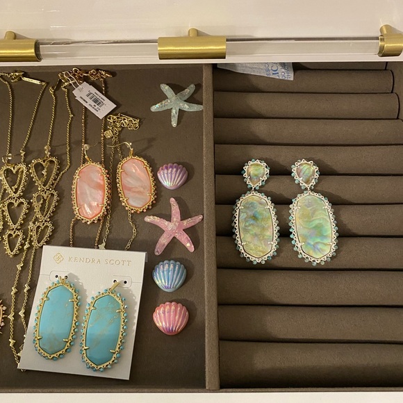 Kendra Scott Parsons Bright Silver Statement Earrings in Iridescent Abalone - Picture 4 of 6